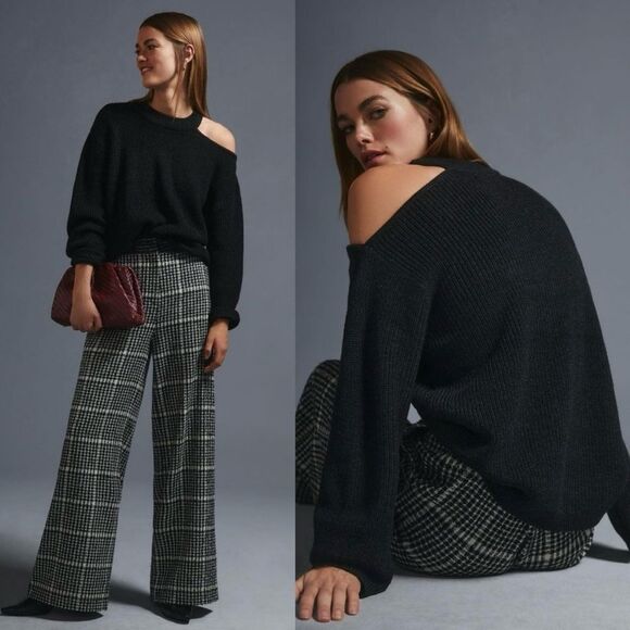 Anthropologie Velvet Graham & Spencer Cut Out Cashmere Sweater Black Size S - Picture 2 of 12